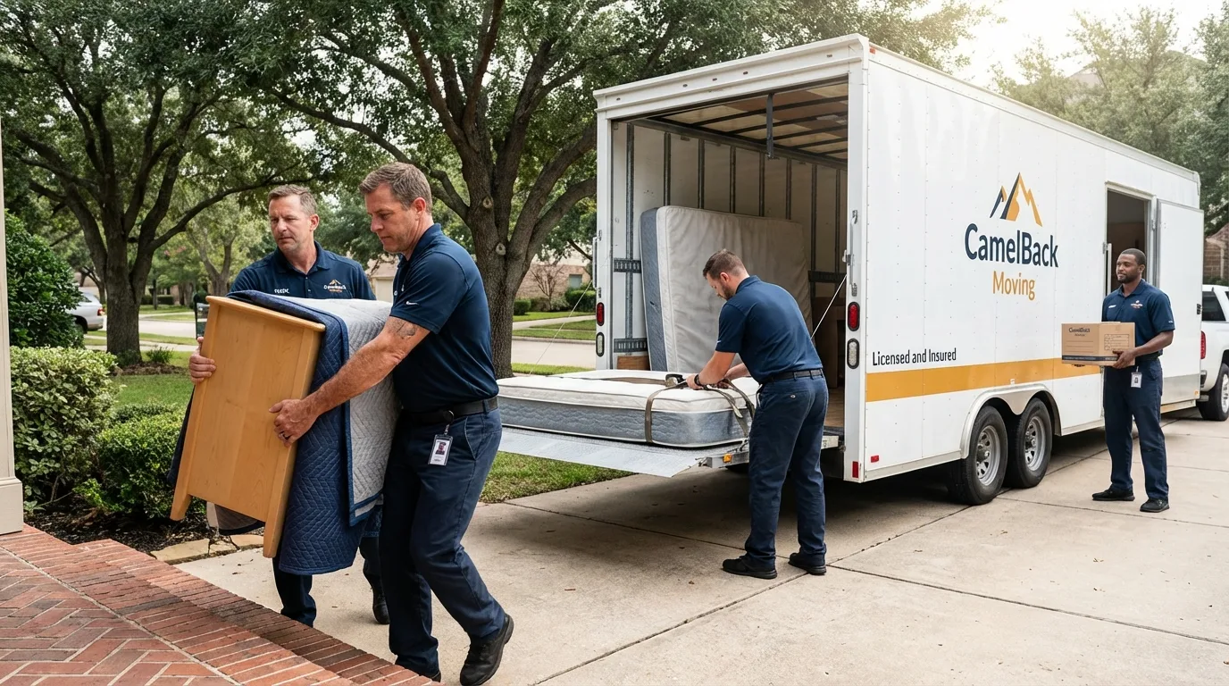 Crew loading residential truck for cross-state move from Olathe, KS